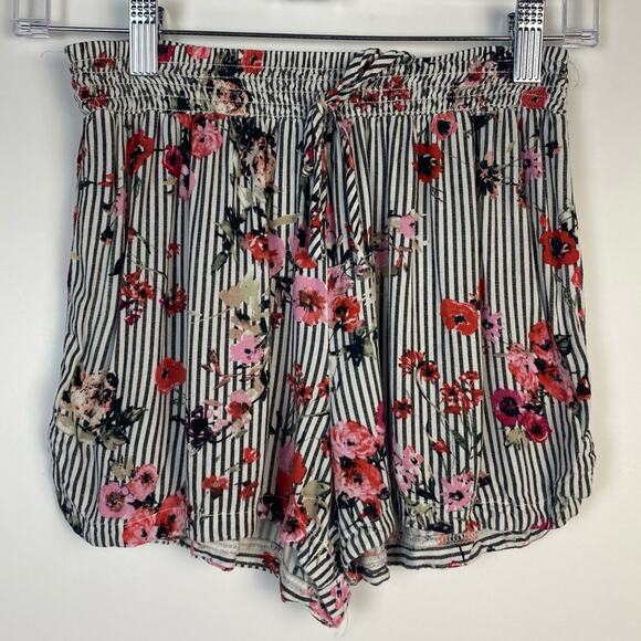 Joe B Floral Stripe Elastic Waist Shorts Front Tie Size Small - Picture 3 of 6